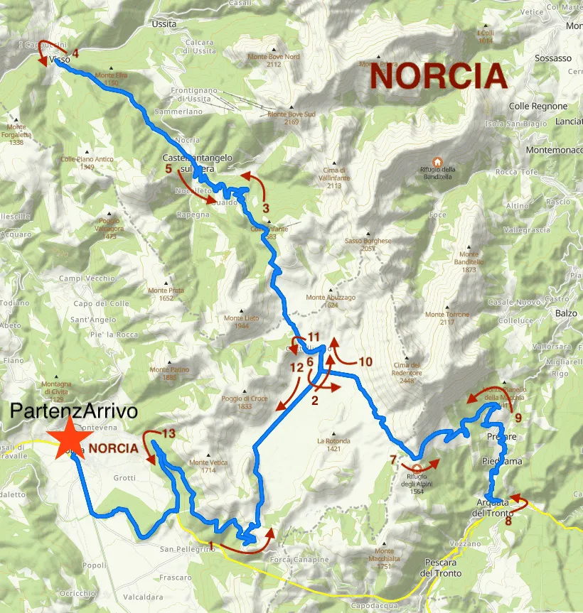 Percorso B con partenza a arrivo da Norcia